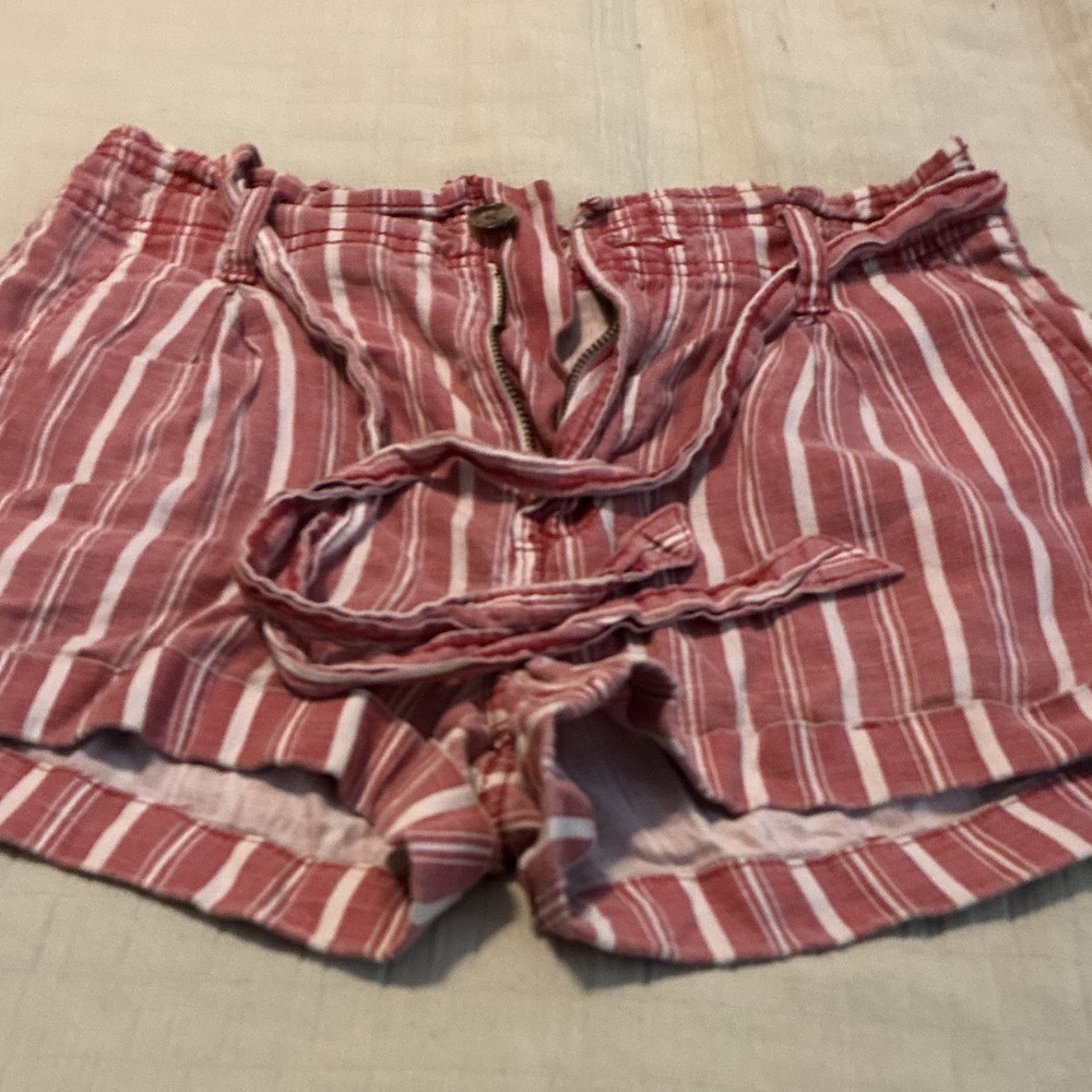 American Eagle Outfitters Women's Red White Striped Linen Blend Drawstring 2
